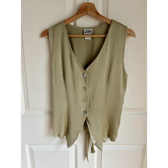 90's Light Green 100% Rayon Women's Vest Size Medium | Grunge Minimalist Style - Picture 2 of 15